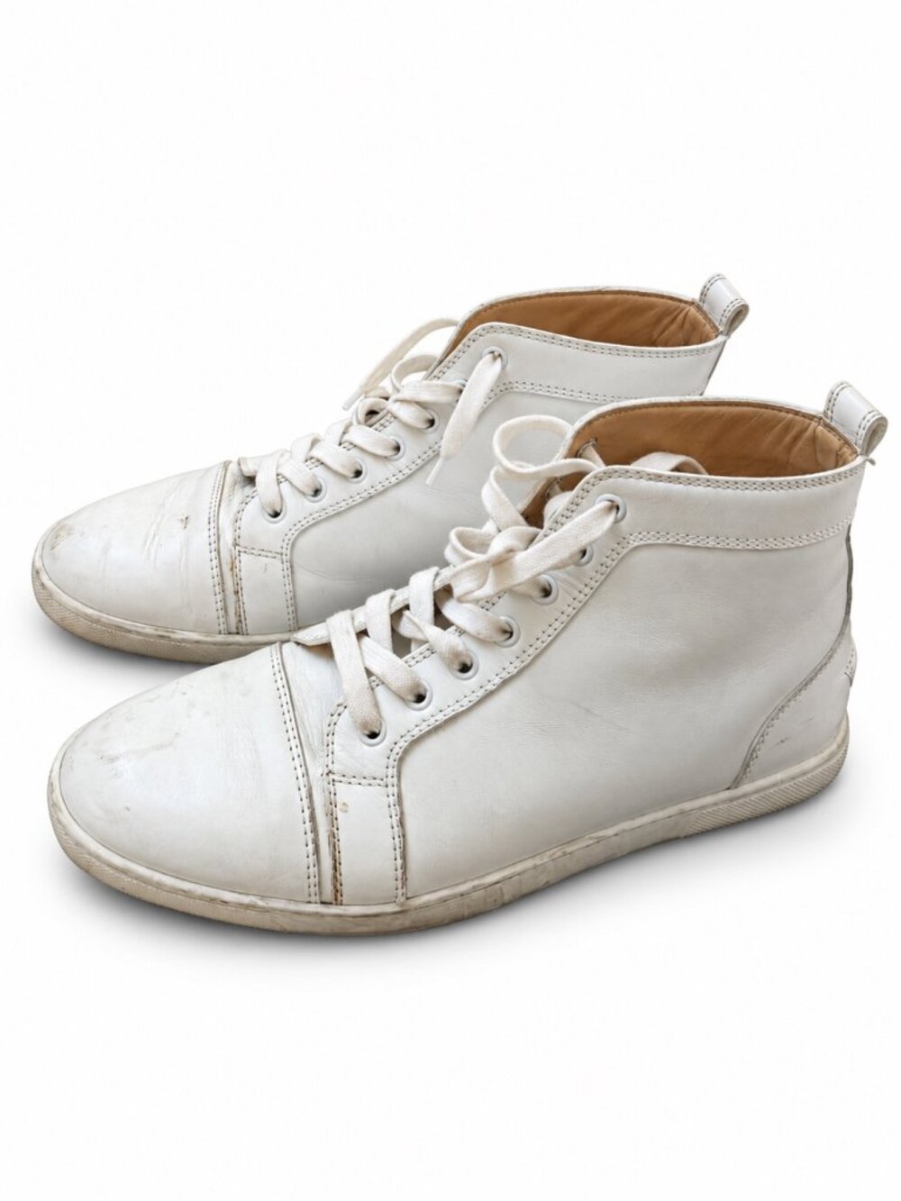 Christian Louboutin White Leather High Top Sneakers Red Soles EU 40